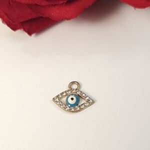 Gold Tone Crystal & Blue Evil Eye Pendant or Charm Jewelry Making